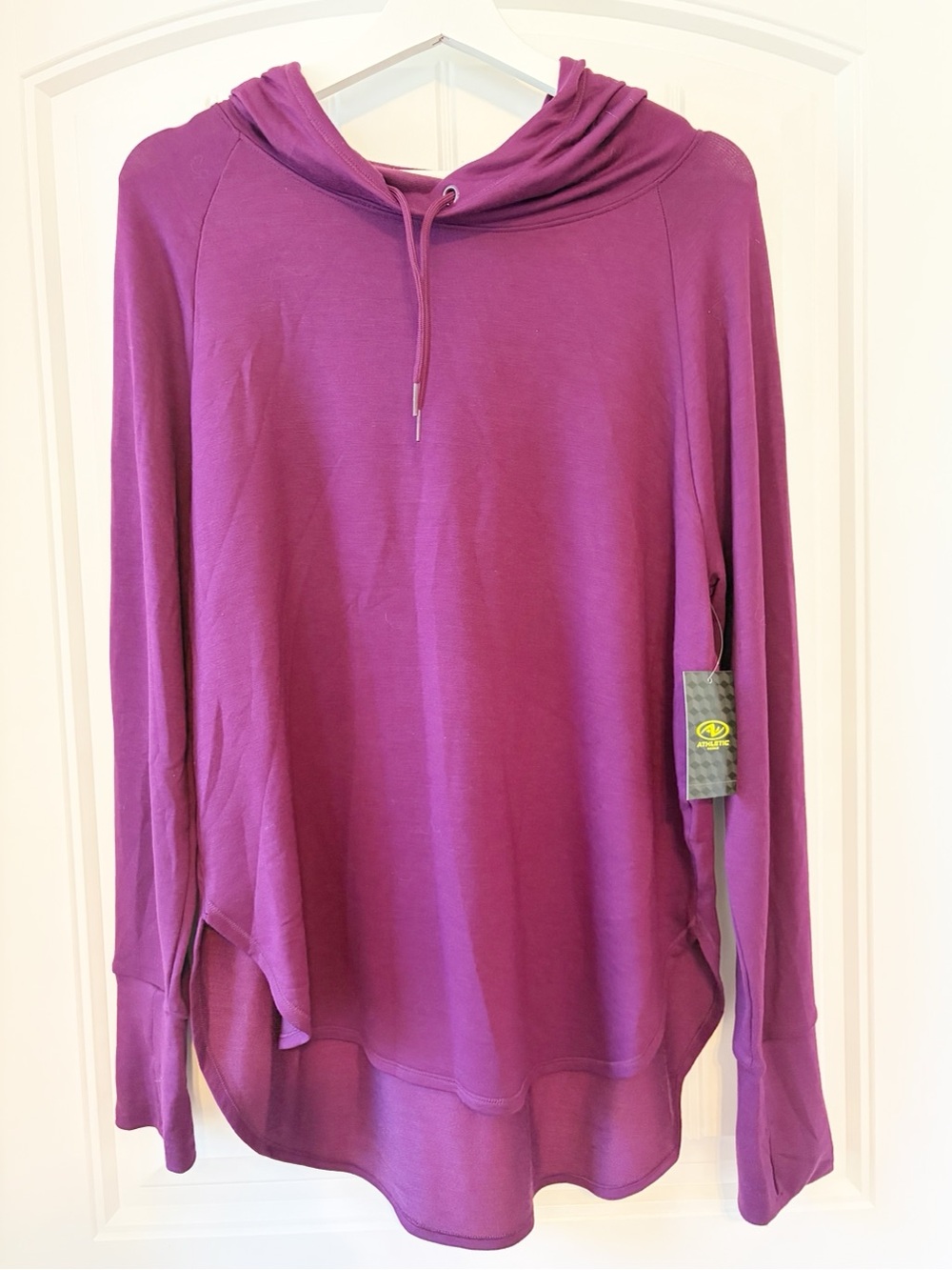 NWT Athletic Works Women's Mock Neck Hooded Long-Sleeve Top, Purple